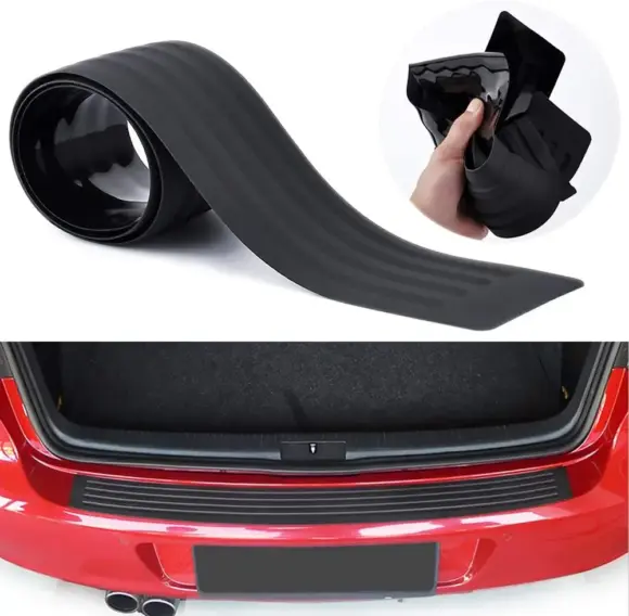 Universal Black Rubber Rear Trunk Edge Guard Scratch Protector Cover Mat Double-Sided Tape for Car SUV Trunk Rear Bumper